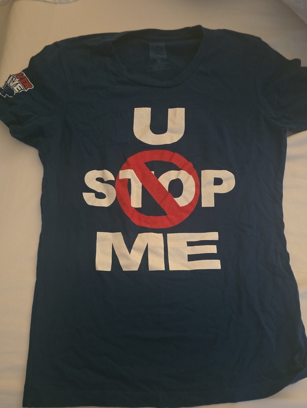 WWE Women's Navy Blue 'U Stop Me' Graphic Tee with Red & White Print - Picture 1 of 3